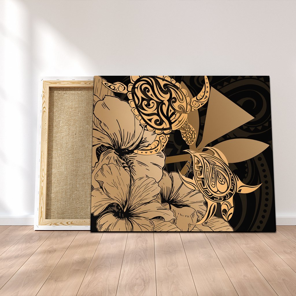 Hawaii Turtle Canvas Polynesian Hibiscus Art Ver 2.0 Gold - AH Canvas Poly-cotton - Polynesian Pride