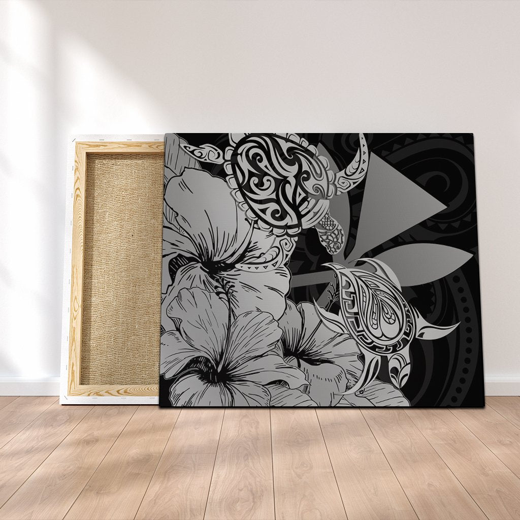 Hawaii Turtle Canvas Polynesian Hibiscus Art Ver 2.0 Gray - AH Canvas Poly-cotton - Polynesian Pride