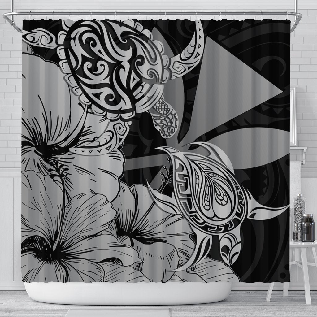 Hawaii Turtle Shower Curtain Polynesian Hibiscus Art Ver 2.0 Gray - AH 177 x 172 (cm) Black - Polynesian Pride