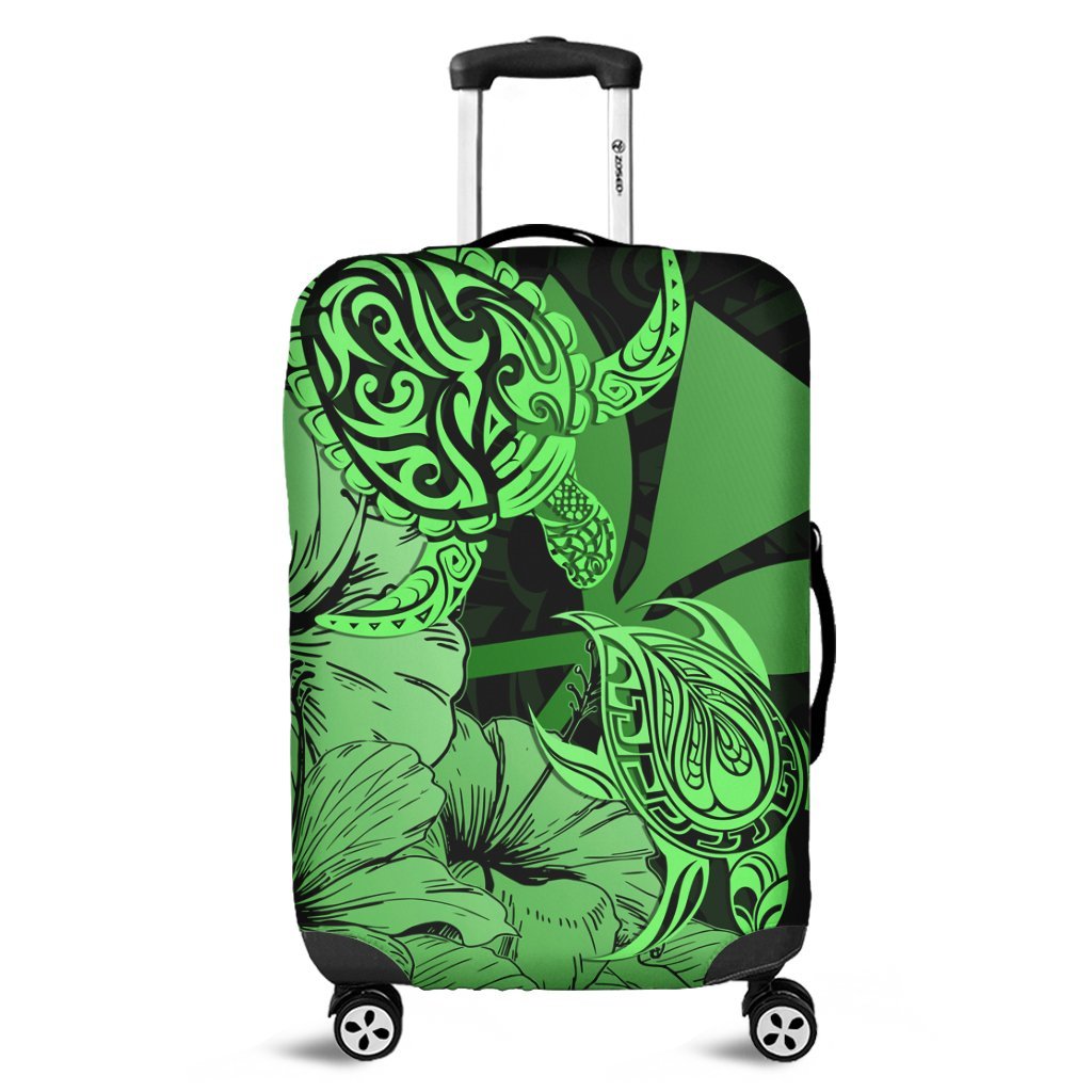 Hawaii Turtle Luggage Covers Polynesian Hibiscus Art Ver 2.0 Green - AH Black - Polynesian Pride