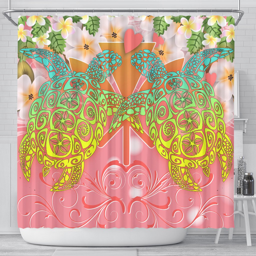 Hawaii Turtle Couple Plumeria Valentine Pattern Shower Curtain - Bond Style 177 x 172 (cm) Pink - Polynesian Pride