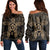 Hawaii Turtle Fixed Gold Women's Off Shoulder Sweater AH Black - Polynesian Pride