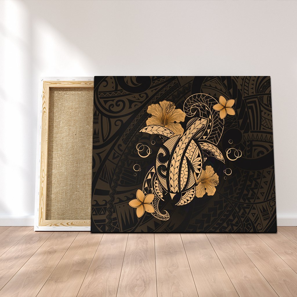 Hawaii Turtle Flower Polynesian Canvas - Gold - AH Canvas Poly-cotton - Polynesian Pride