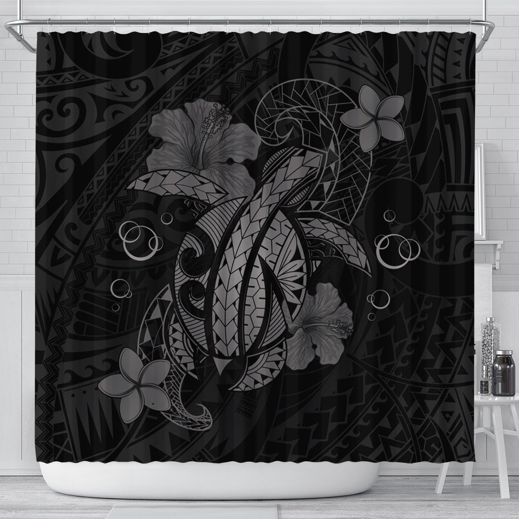 Hawaii Turtle Flower Polynesian Shower Curtain - Gray - AH 177 x 172 (cm) Black - Polynesian Pride