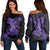 Hawaii Turtle Flower Polynesian Women's Off Shoulder Sweater - Purple - AH Black - Polynesian Pride