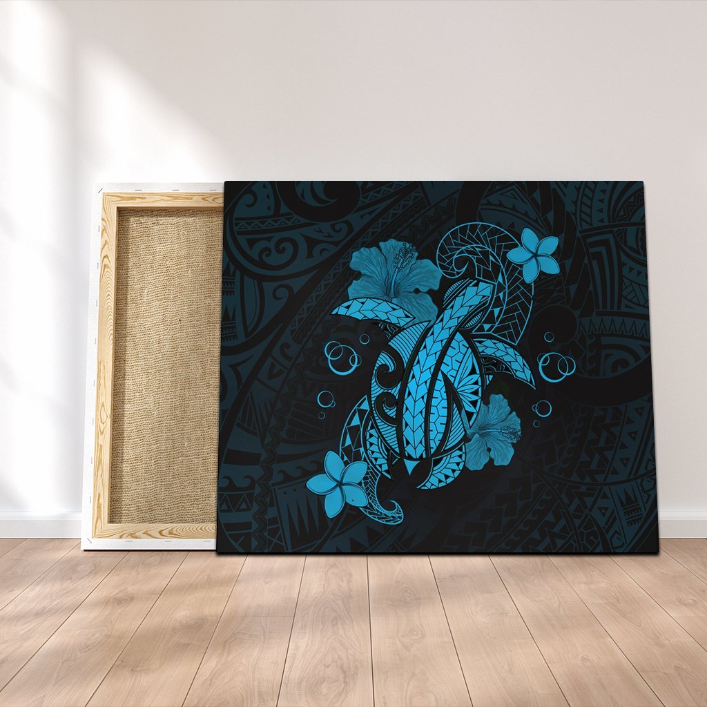 Hawaii Turtle Flower Polynesian Canvas - Turquoise - AH Canvas Poly-cotton - Polynesian Pride