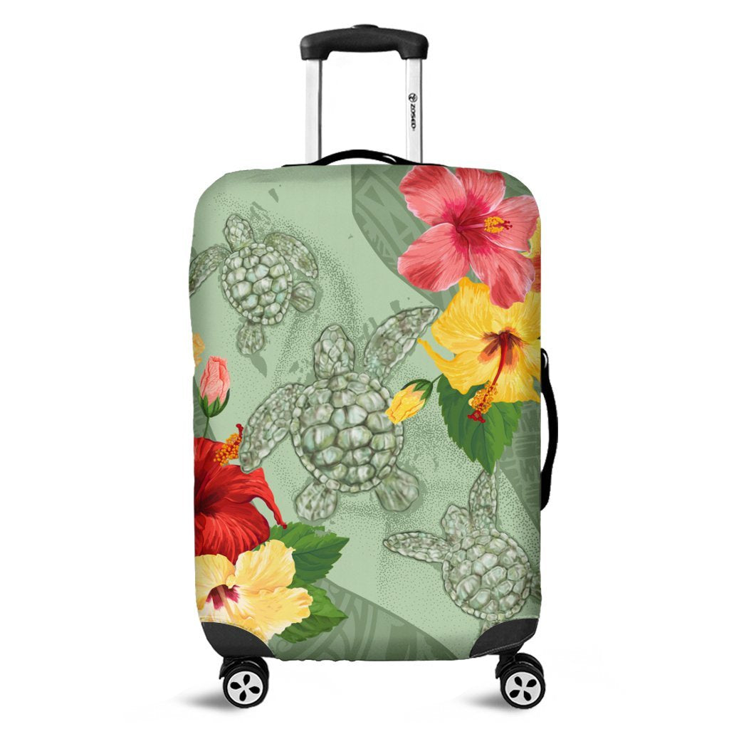 Hawaii Turtle Hibiscus Luggage Covers - Tink Style - AH Black - Polynesian Pride