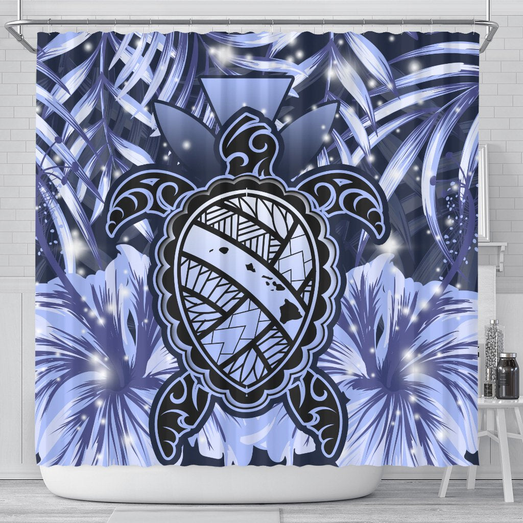 Hawaii Turtle Hibiscus Blue Shower Curtain - Hac Style - AH 177 x 172 (cm) Blue - Polynesian Pride