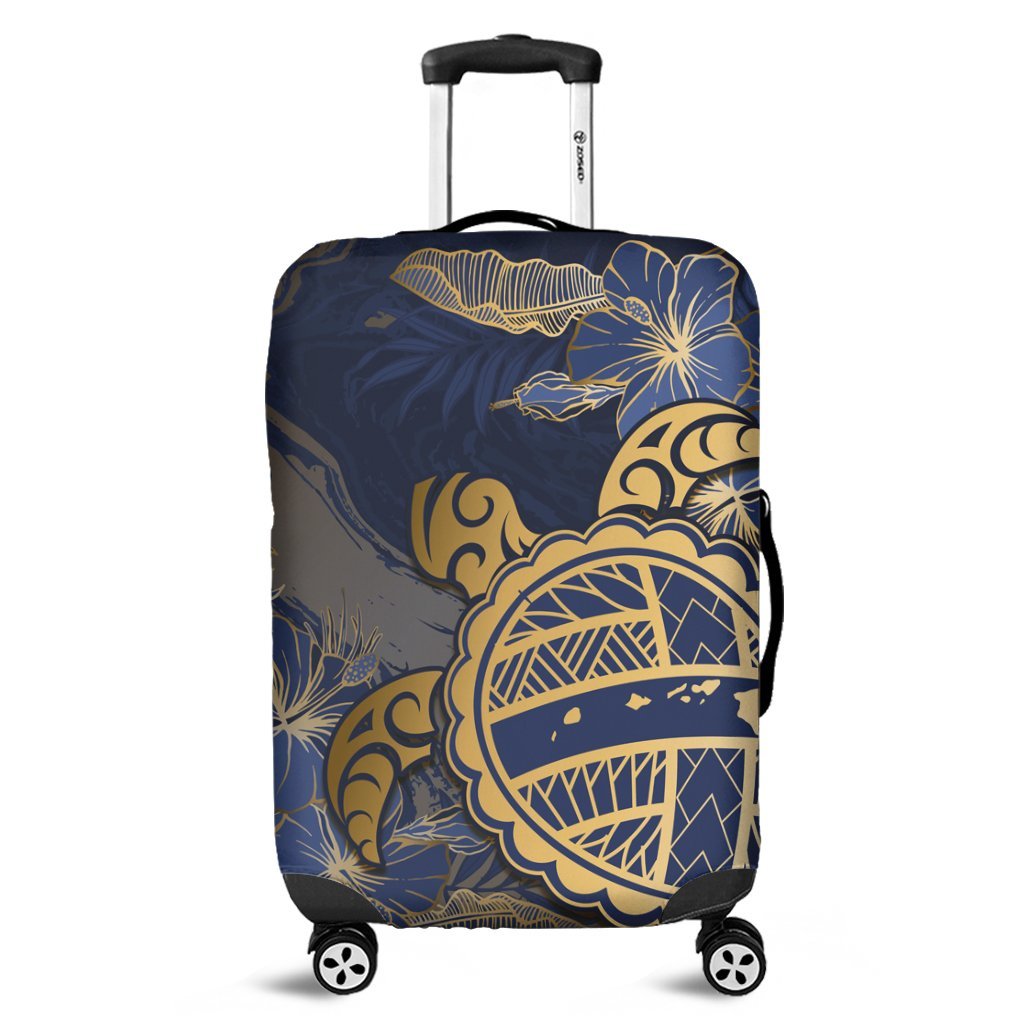 Hawaii Turtle Hibiscus Gold Luggage Covers - Kyn Style - AH Black - Polynesian Pride