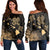 Hawaii Turtle Hibiscus Map Polynesian Women's Off Shoulder Sweater Gold - AH Black - Polynesian Pride