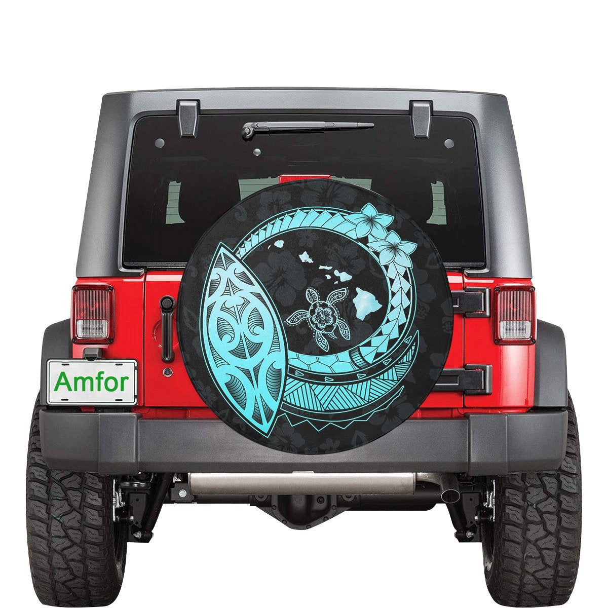 Hawaii Turtle Hibiscus Map Polynesian Turquoise Spare Tire Cover AH No hole - Polynesian Pride