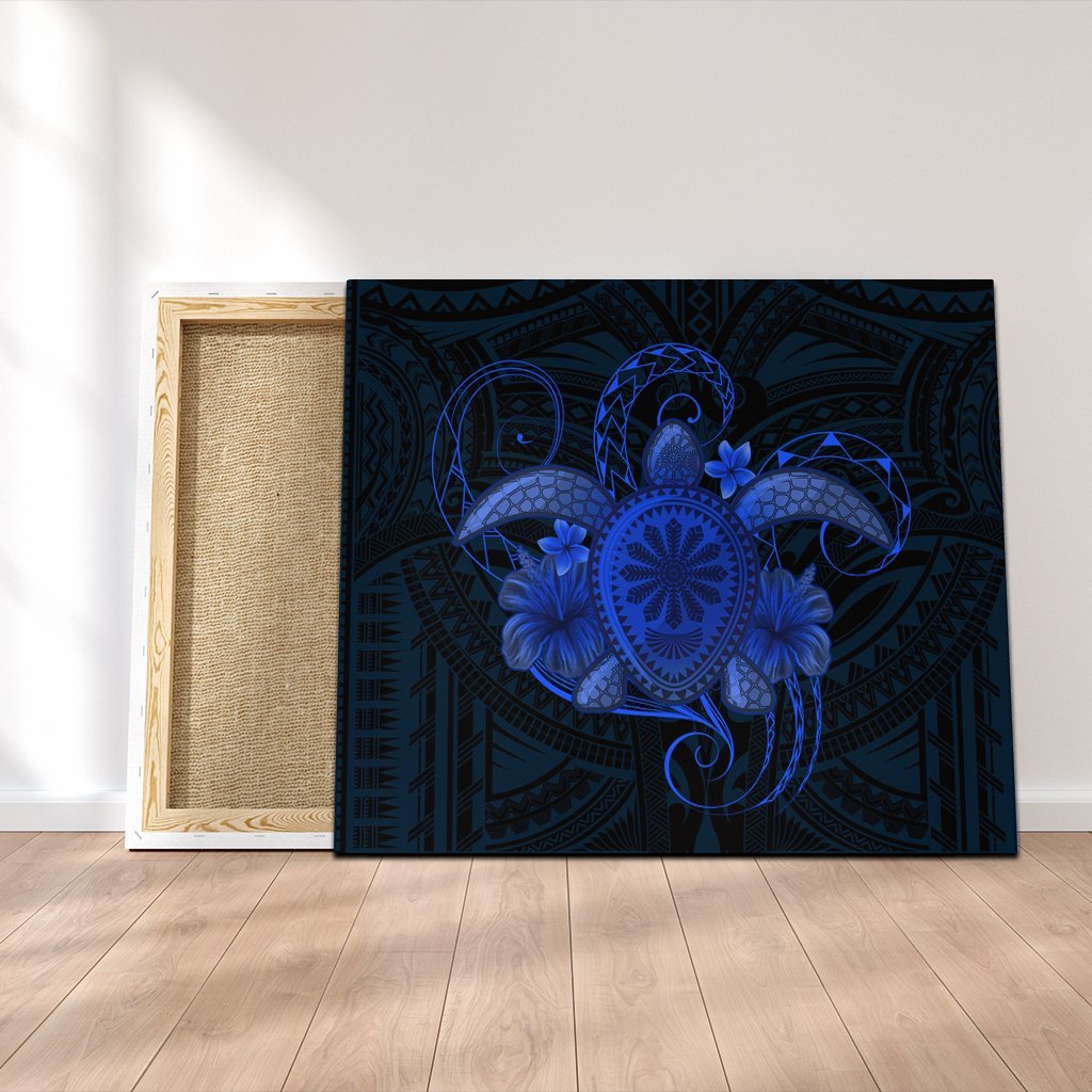 Hawaii Turtle Hibiscus Polynesian Canvas - Full Style - Blue - AH Canvas Poly-cotton - Polynesian Pride