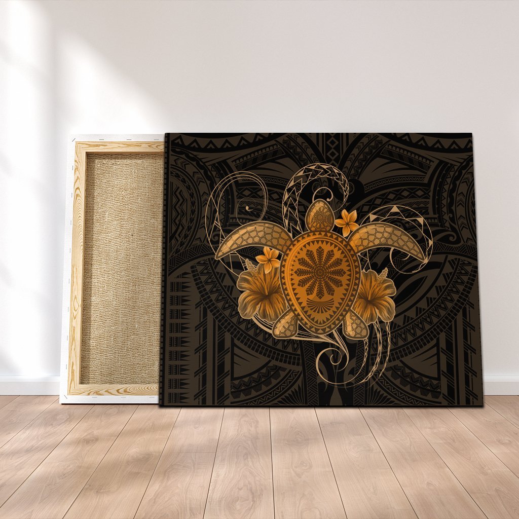 Hawaii Turtle Hibiscus Polynesian Canvas - Full Style - Gold - AH Canvas Poly-cotton - Polynesian Pride