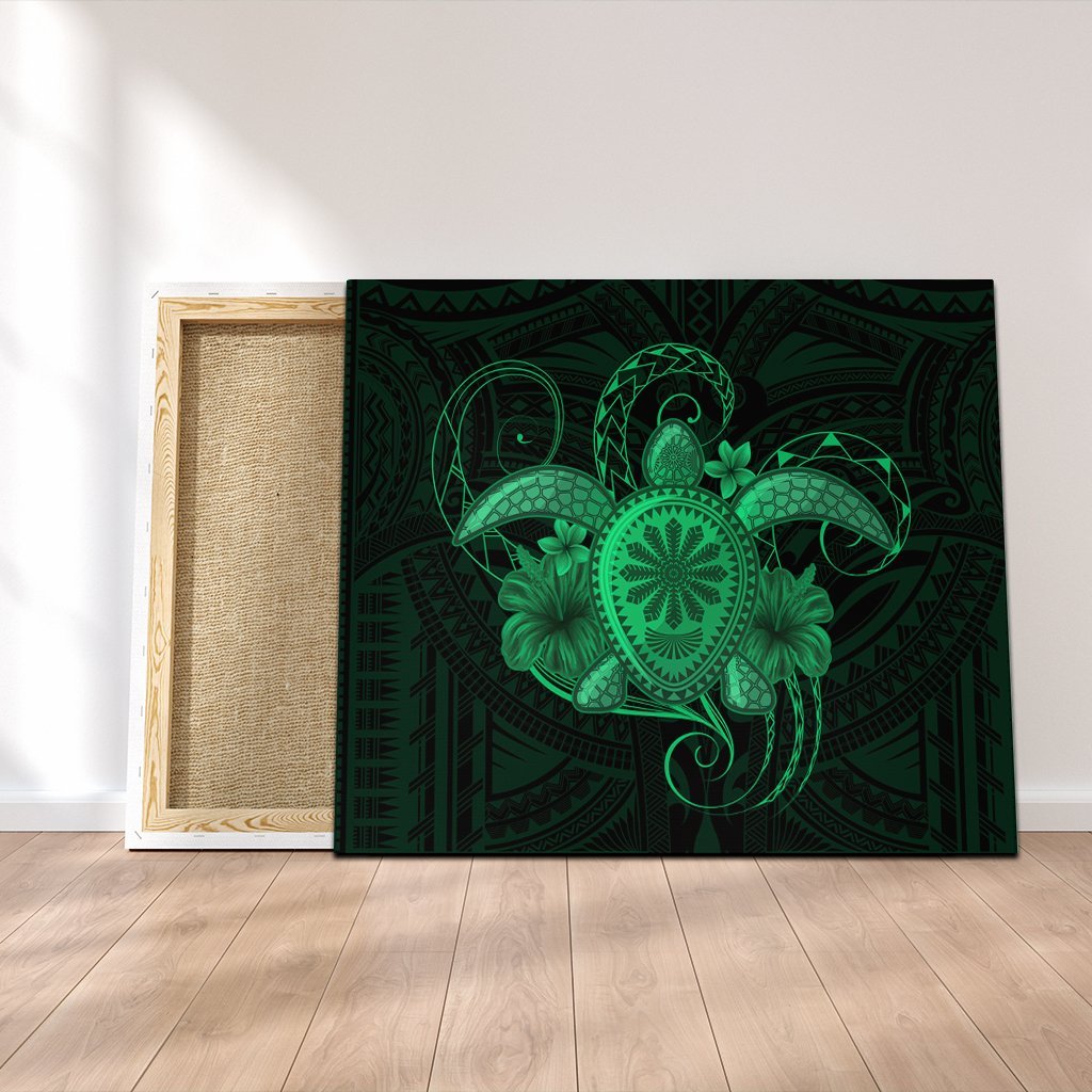 Hawaii Turtle Hibiscus Polynesian Canvas - Full Style - Green - AH Canvas Poly-cotton - Polynesian Pride