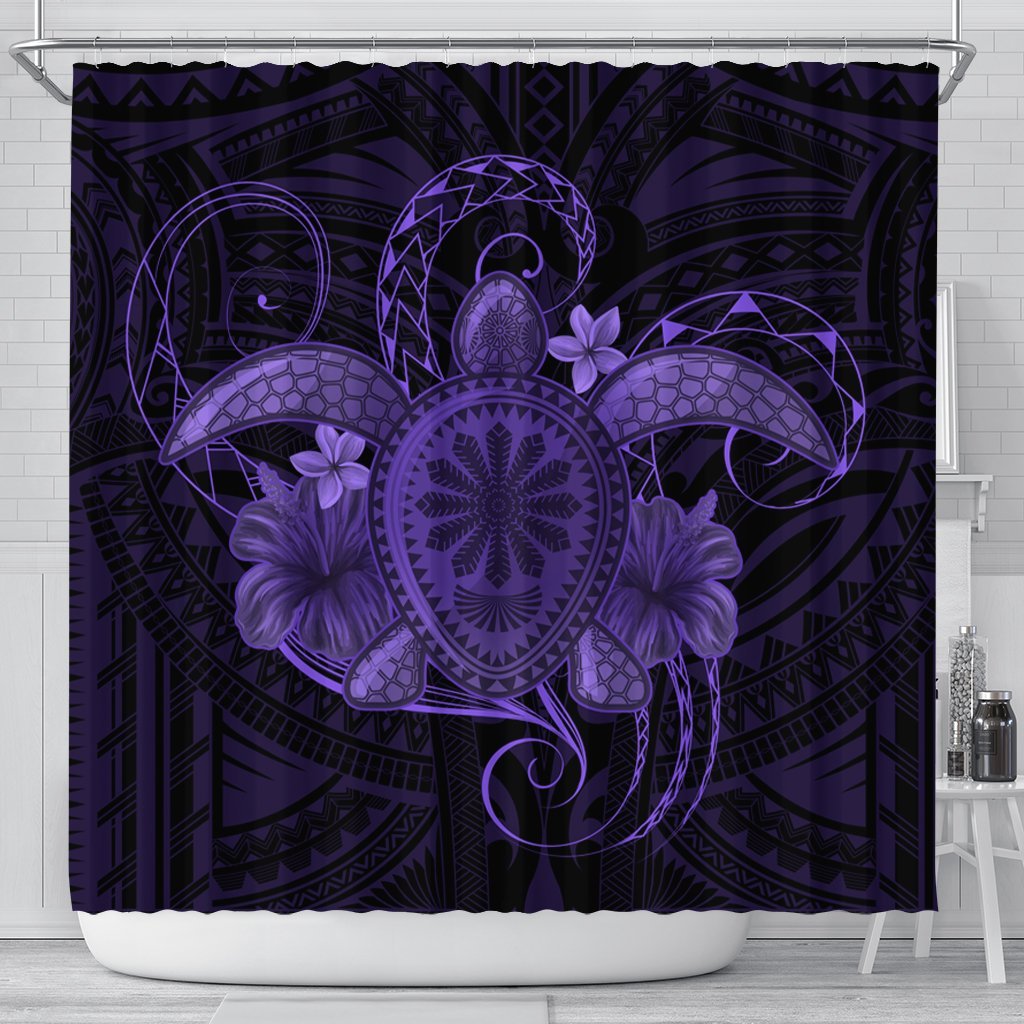 Hawaii Turtle Hibiscus Polynesian Shower Curtain - Full Style - Purple - AH 177 x 172 (cm) Black - Polynesian Pride