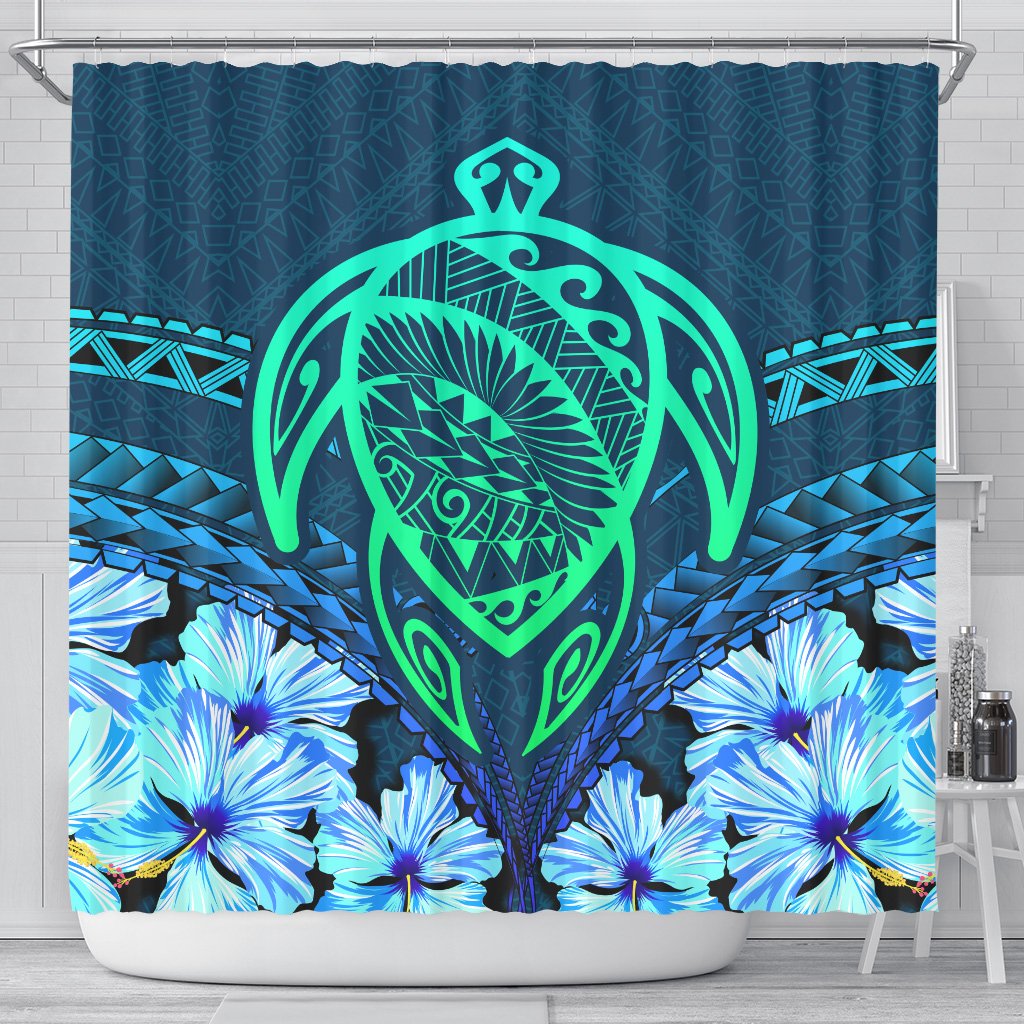 Hawaii Turtle Hibiscus Shower Curtain - Choco Style 177 x 172 (cm) Blue - Polynesian Pride