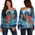 Hawaii Turtle Kanaka Hibiscus Stary Night Women's Off Shoulder Sweater - AH Black - Polynesian Pride