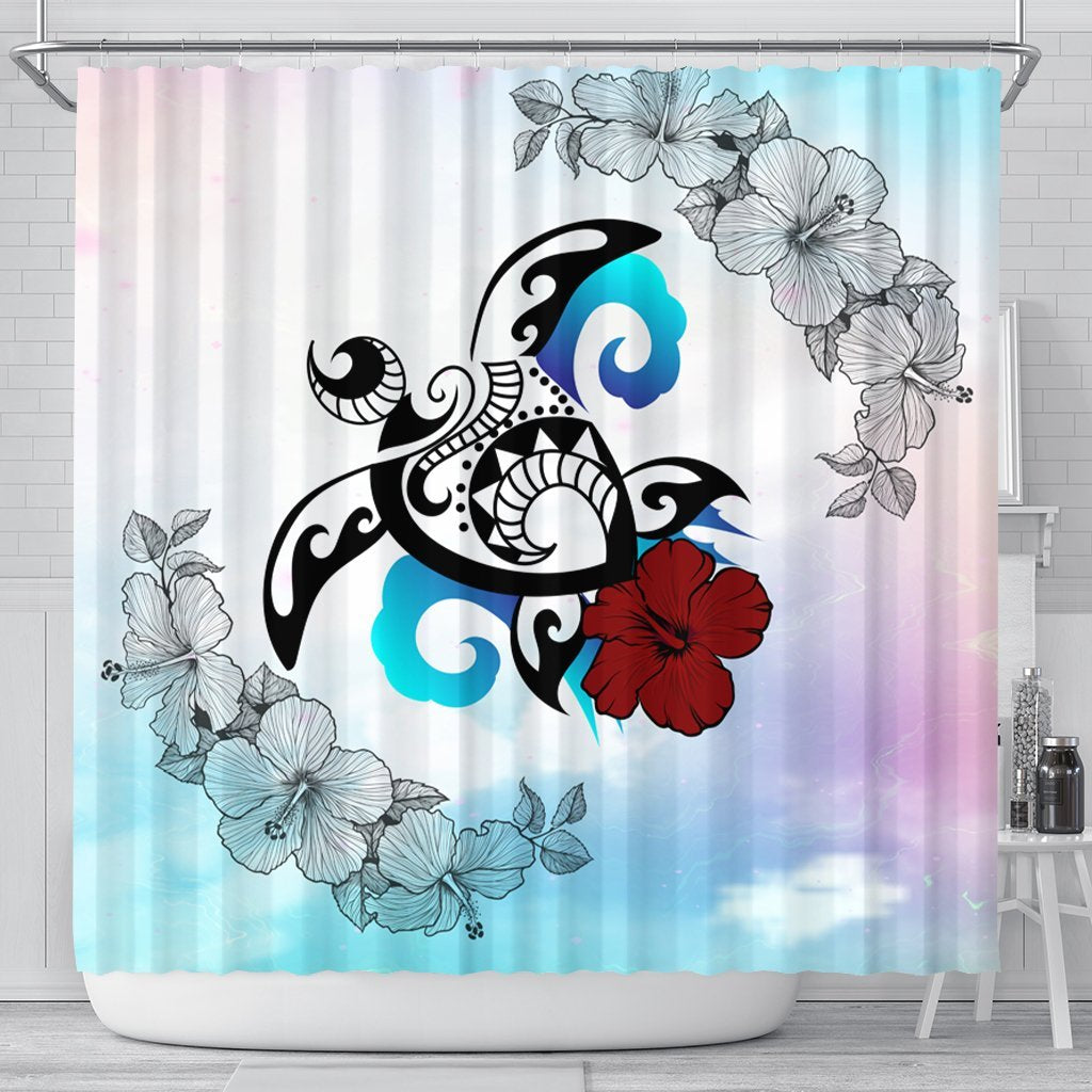 Hawaii Turtle Lollipop Plumeria Shower Curtain - AH 177 x 172 (cm) Black - Polynesian Pride