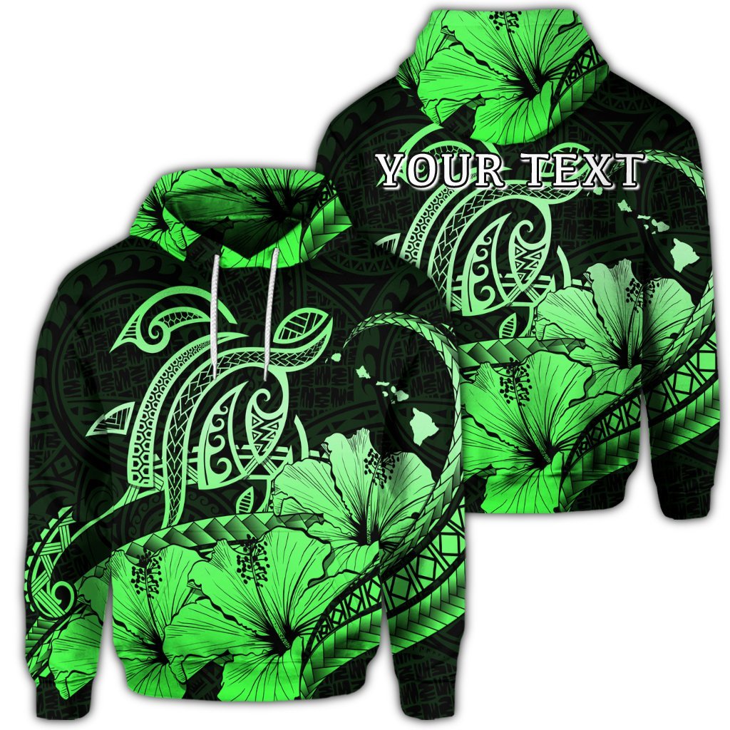 Custom Hawaii Turtle Map Polynesian Hoodie Safety Green Unisex Art - Polynesian Pride