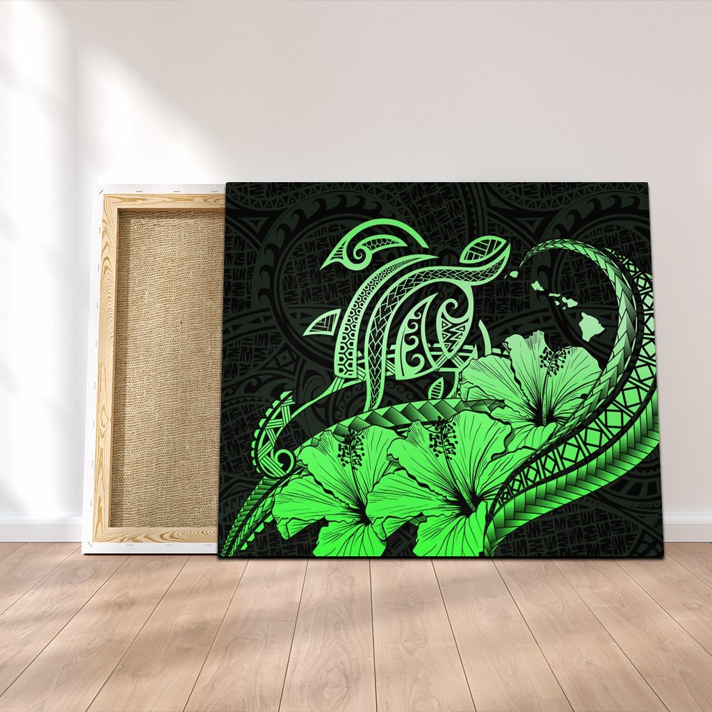 Hawaii Turtle Map Polynesian Canvas Safety Green - AH Canvas Poly-cotton - Polynesian Pride