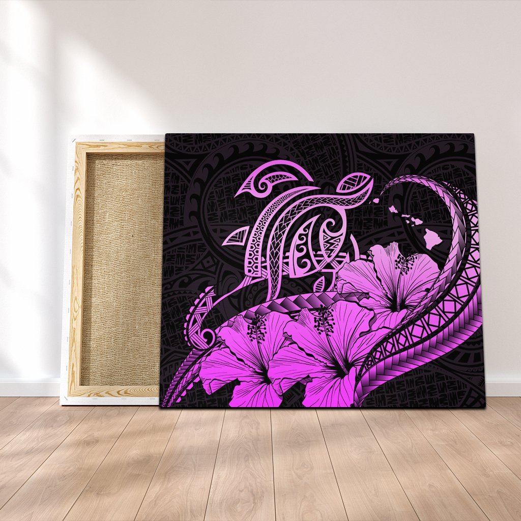 Hawaii Turtle Map Polynesian Canvas Safety Pink - AH Canvas Poly-cotton - Polynesian Pride