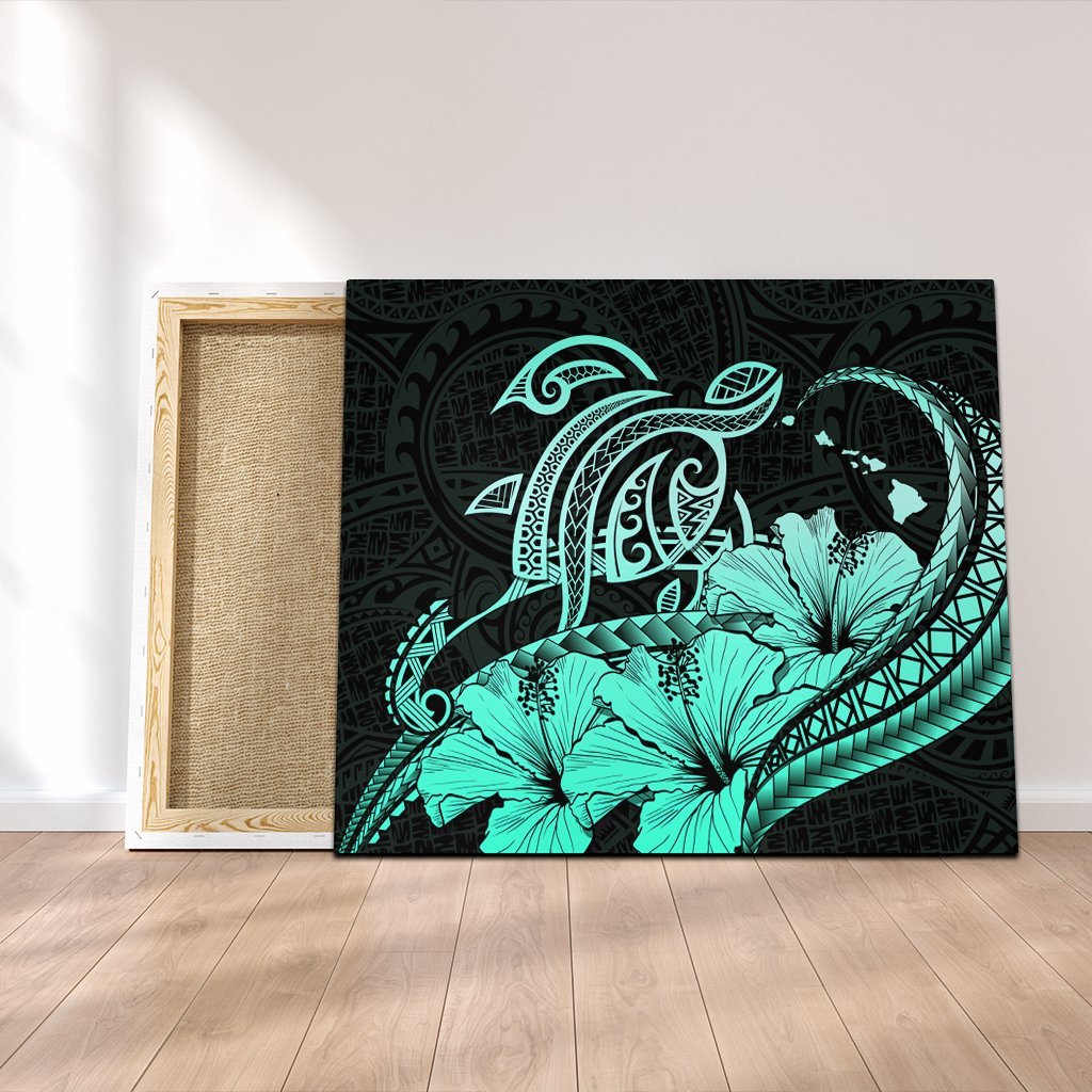 Hawaii Turtle Map Polynesian Canvas Safety Turquoise - AH Canvas Poly-cotton - Polynesian Pride