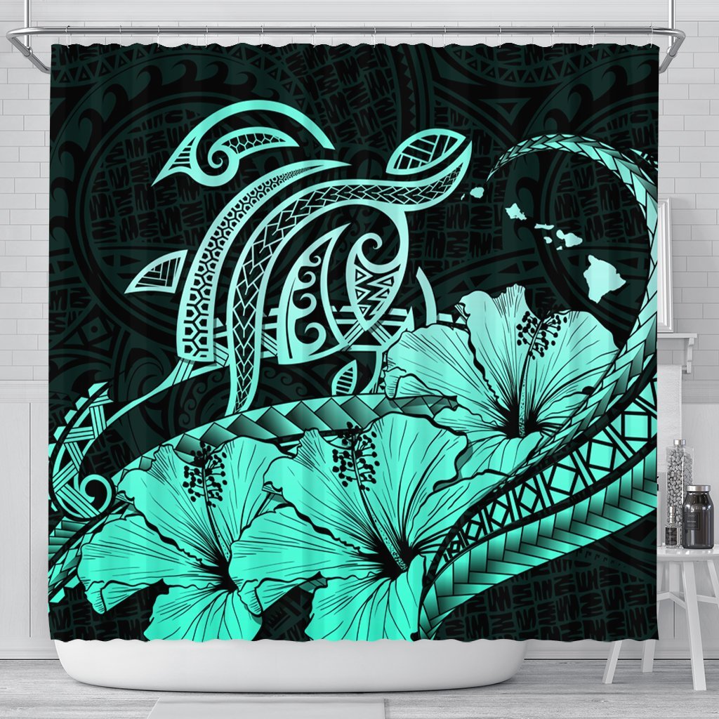 Hawaii Turtle Map Polynesian Shower Curtain Safety Turquoise - AH 177 x 172 (cm) Black - Polynesian Pride