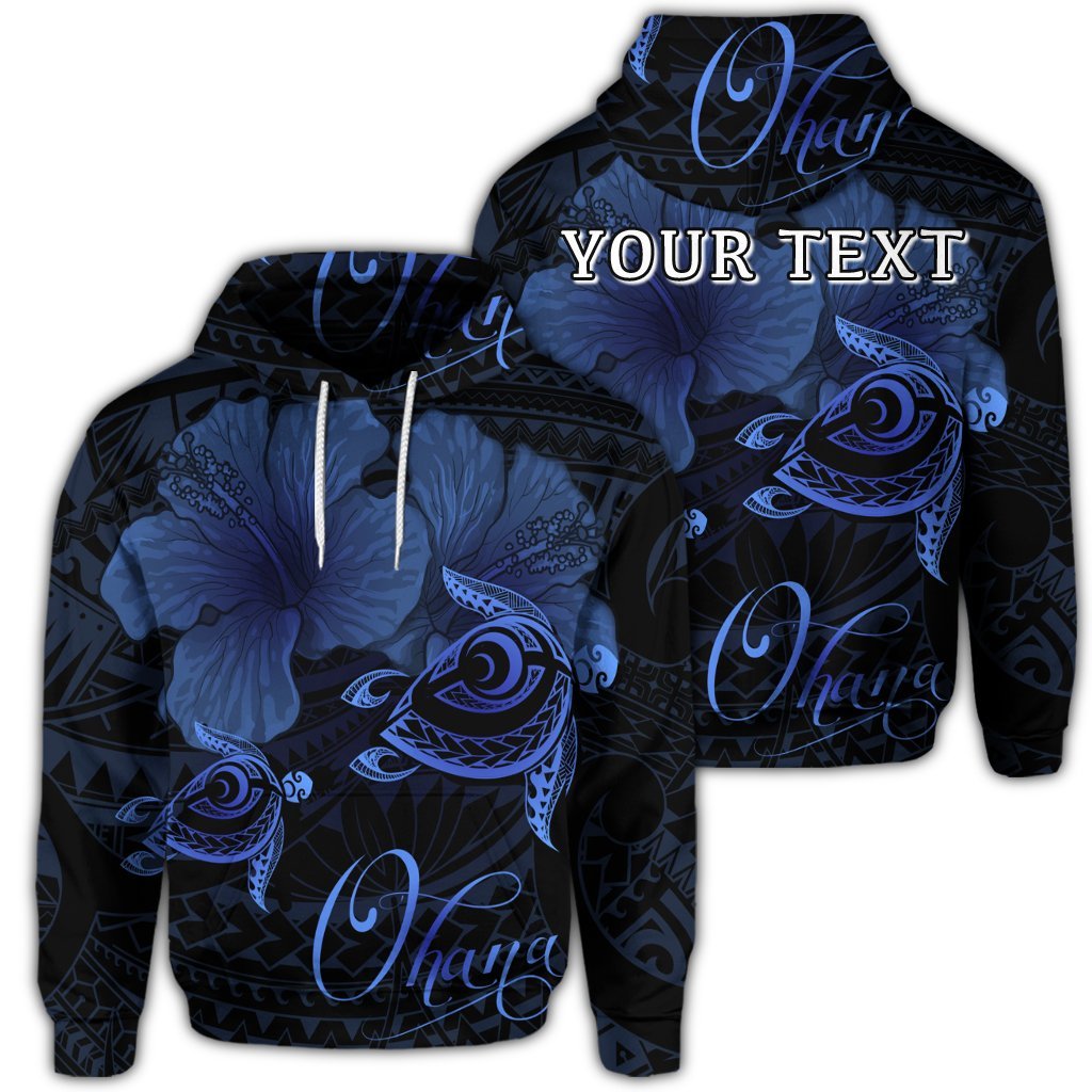 Custom Hawaii Turtle Ohana Hibiscus Poly Hoodie Blue Unisex Art - Polynesian Pride