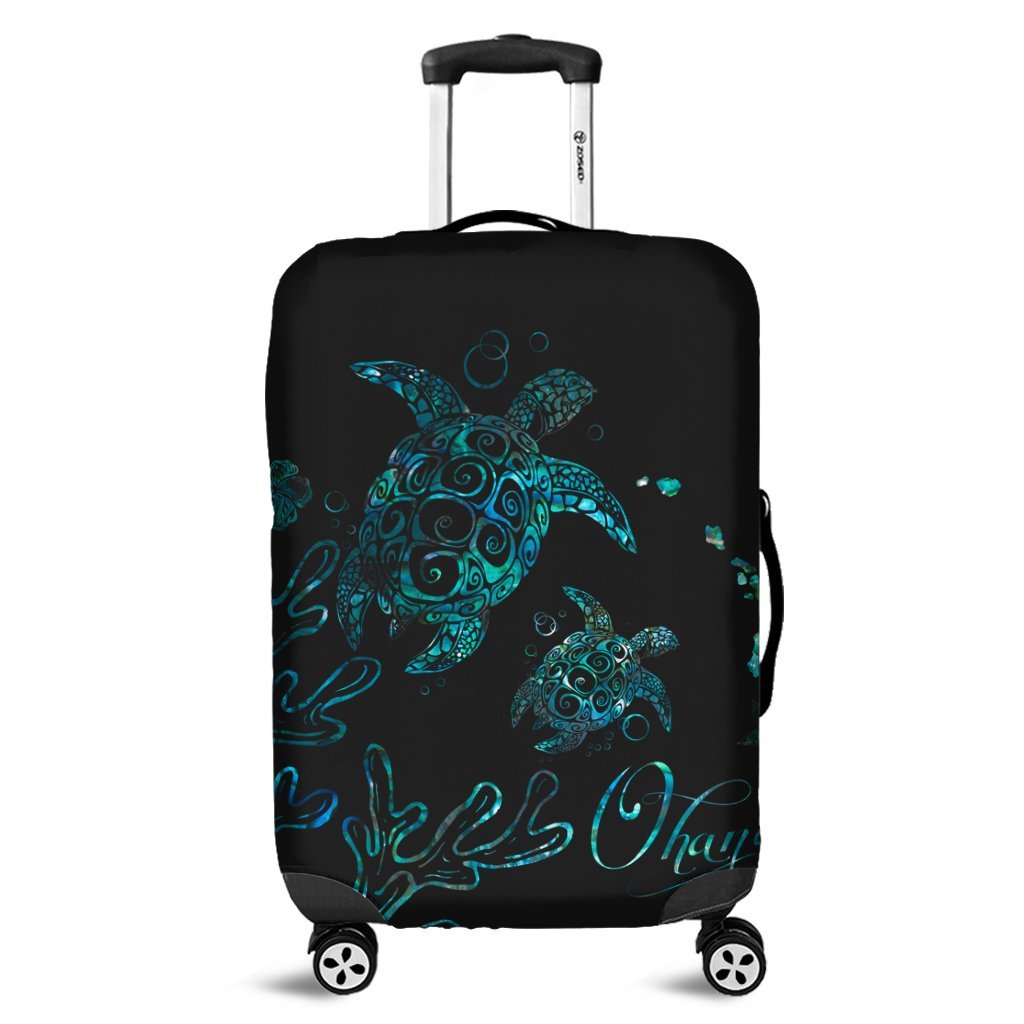 Hawaii Turtle Ohana Paua Shell Luggage Covers Black - Polynesian Pride