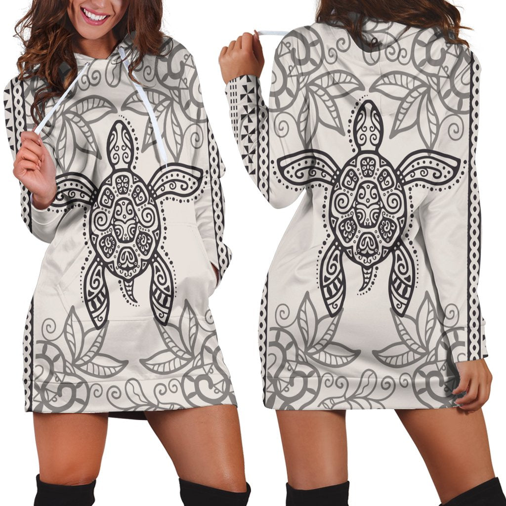 Hawaii Turtle Pattern Hoodie Dress - AH Black - Polynesian Pride