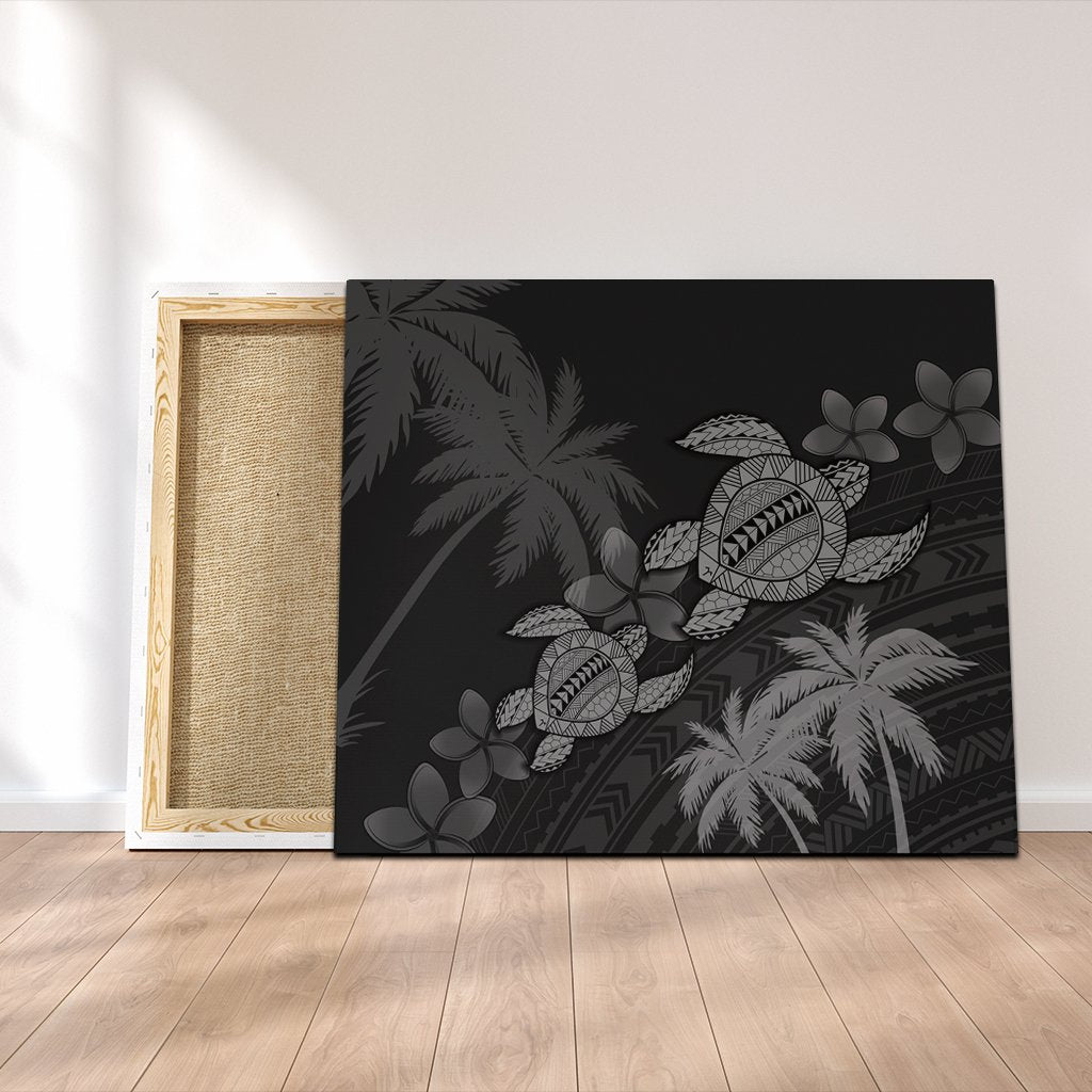 Hawaii Turtle Plumeria Coconut Tree Polynesian Canvas - Gray - AH Canvas Poly-cotton - Polynesian Pride