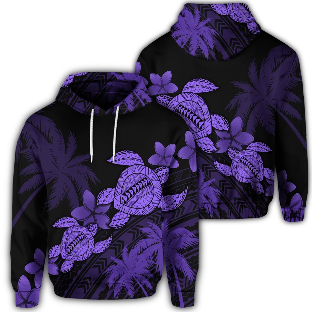 Hawaiian Turtle Plumeria Coconut Tree Polynesian Hoodie - Purple Unisex Art - Polynesian Pride