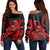 Hawaii Turtle Plumeria Coconut Tree Polynesian Women's Off Shoulder Sweater - Red - AH Black - Polynesian Pride