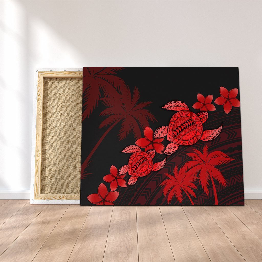 Hawaii Turtle Plumeria Coconut Tree Polynesian Canvas - Red - AH Canvas Poly-cotton - Polynesian Pride