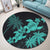 Hawaii Turtle Plumeria Coconut Tree Polynesian Round Carpet - Turquoise - AH - Polynesian Pride