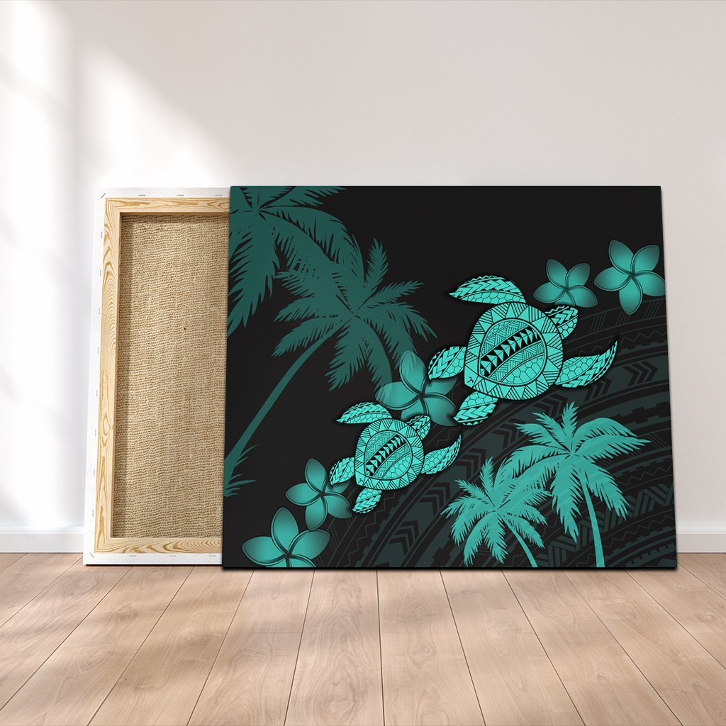 Hawaii Turtle Plumeria Coconut Tree Polynesian Canvas - Turquoise - AH Canvas Poly-cotton - Polynesian Pride