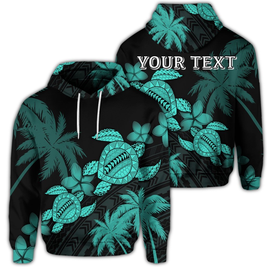 Custom Hawaii Turtle Plumeria Coconut Tree Polynesian Hoodie Turquoise Unisex Art - Polynesian Pride