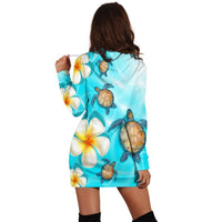 Hawaii Turtle Plumeria Ocean Hoodie Dress - AH - Polynesian Pride