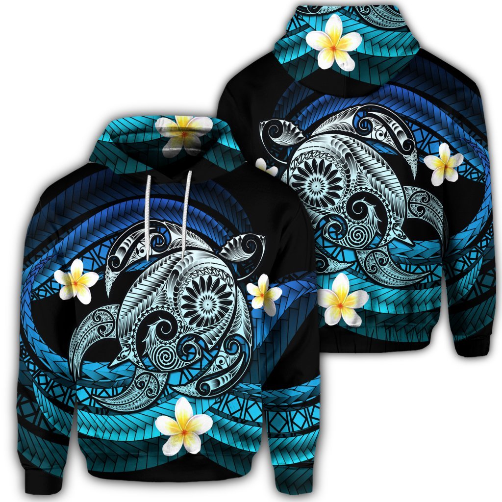 Hawaiian Turtle Plumeria Polynesian Hoodie Mela Style Art - Polynesian Pride