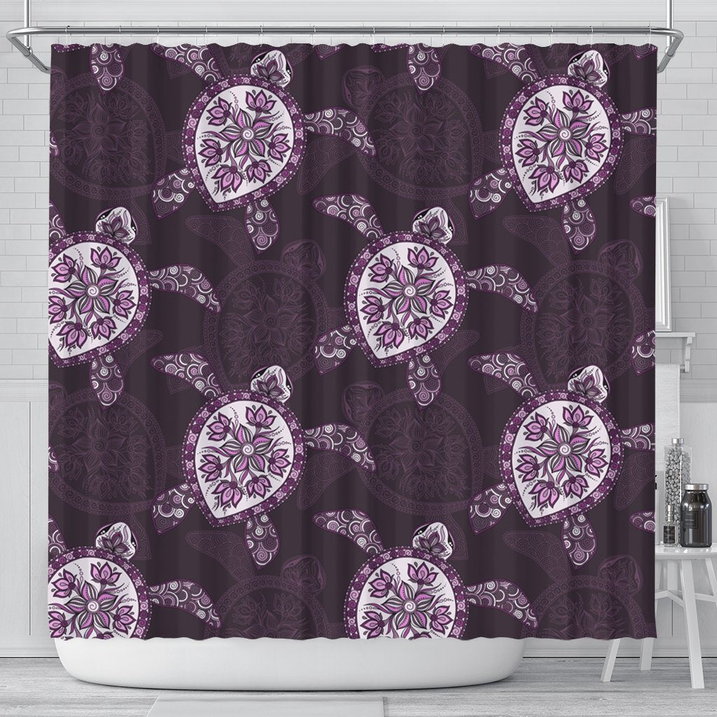 Hawaii Turtle Plumeria Violet Shower Curtain - AH 177 x 172 (cm) Black - Polynesian Pride