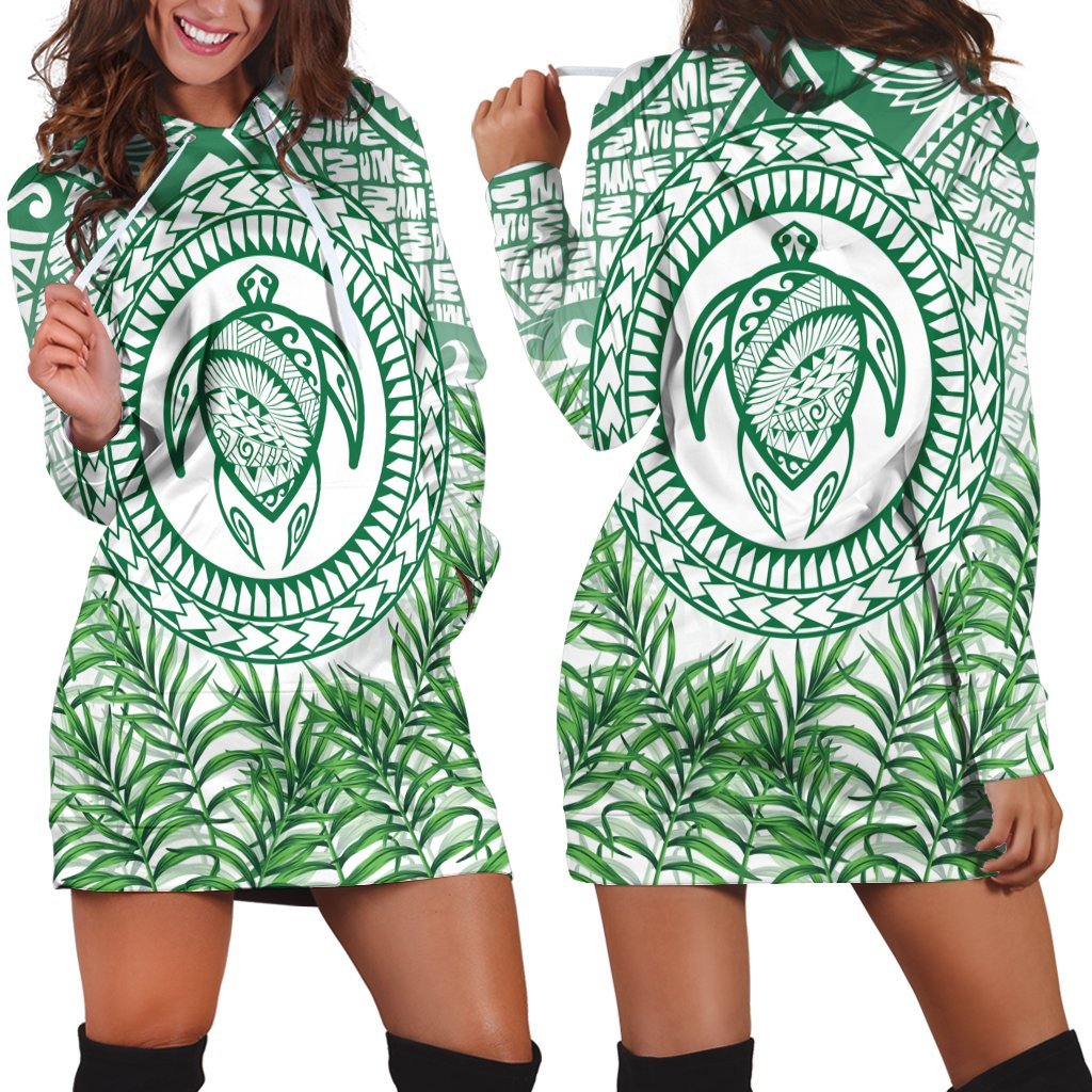 Hawaii Turtle Polyneian Palm Tree Leaf Hoodie Dress - AH Black - Polynesian Pride