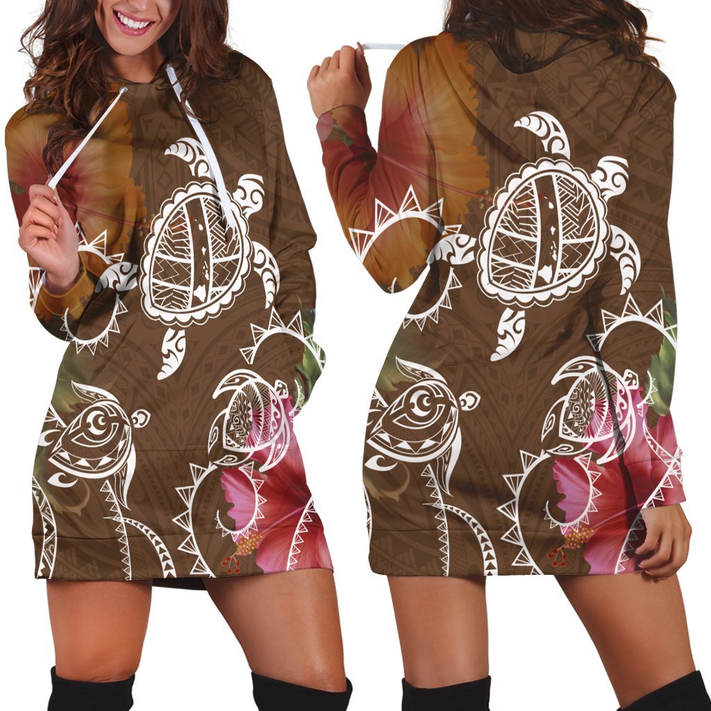 Hawaii Turtle Polynesian Hoodie Dress - Herd Style - AH Black - Polynesian Pride