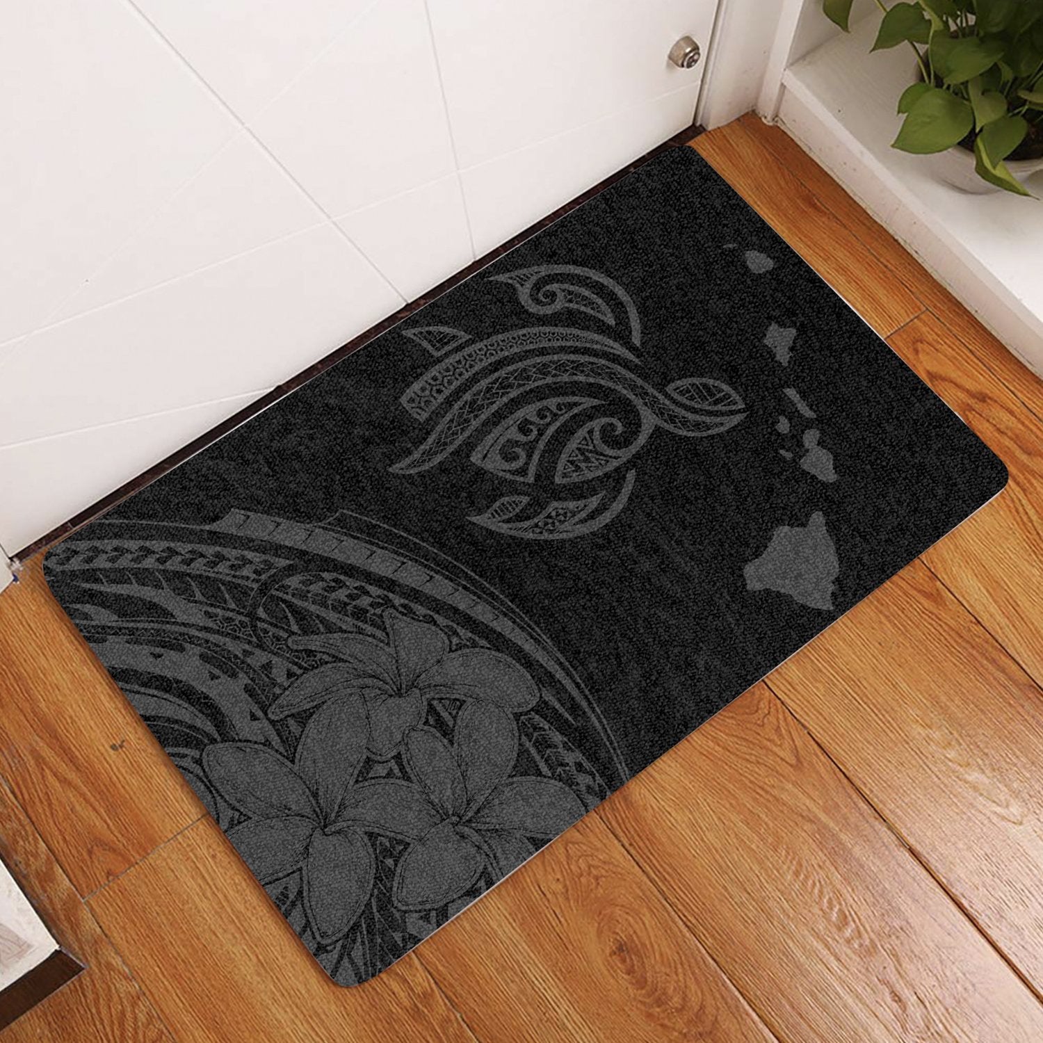 Hawaii Turtle Polynesian Map Plumeria Door Mat Gray AH Door Mat Gray - Polynesian Pride