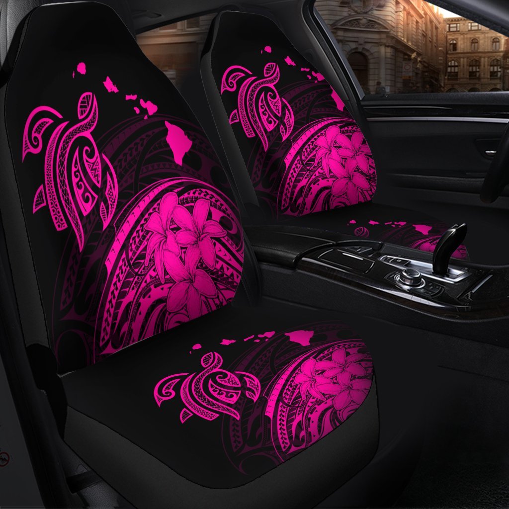 Hawaii Turtle Polynesian Map Plumeria Car Seat Covers Pink - AH - Polynesian Pride