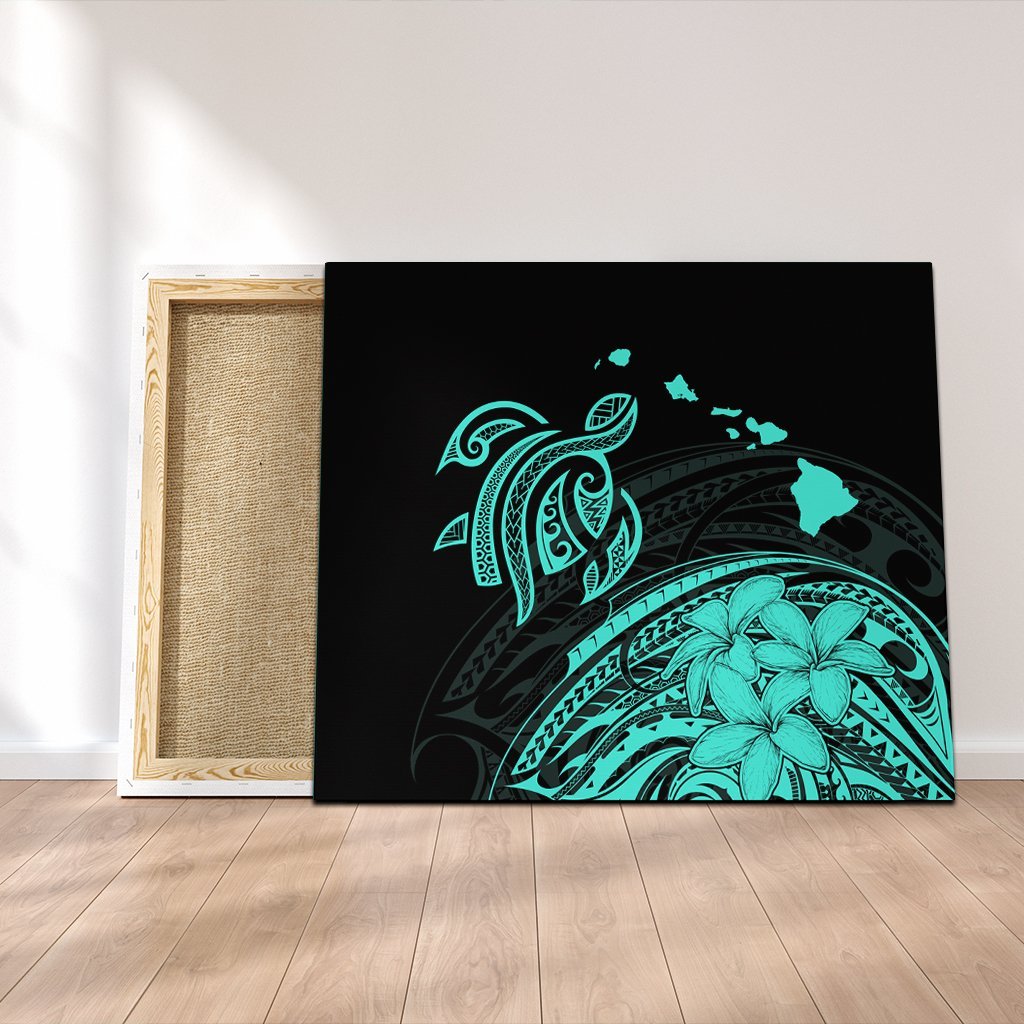 Hawaii Turtle Polynesian Map Plumeria Canvas Turquoise - AH Canvas Poly-cotton - Polynesian Pride