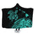 Hawaii Turtle Polynesian Map Plumeria Hooded Blanket Turquoise - AH Hooded Blanket White - Polynesian Pride