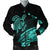 Hawaii Turtle Polynesian Map Plumeria Bomber Jacket Turquoise - AH Black Unisex - Polynesian Pride