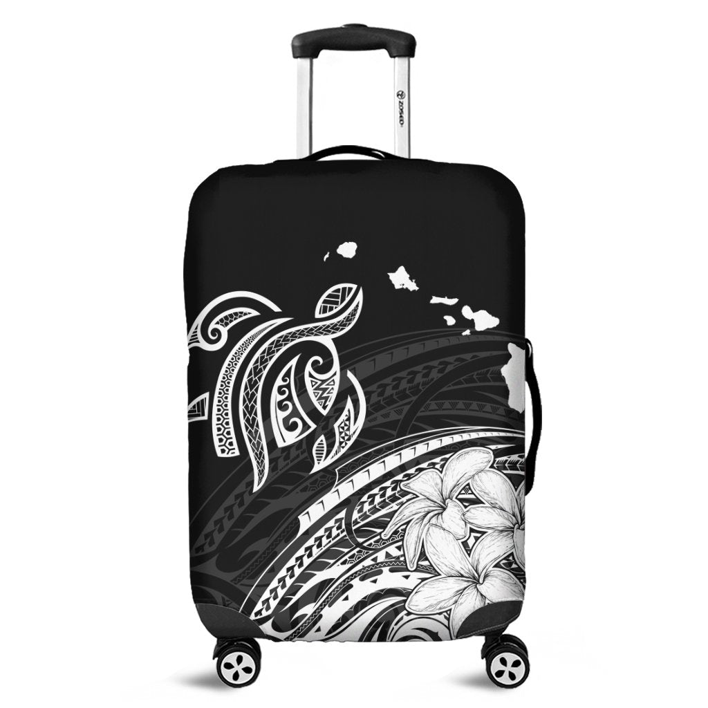 Hawaii Turtle Polynesian Map Plumeria Luggage Covers White - AH Black - Polynesian Pride