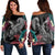 Hawaii Turtle Polynesian Tropical Women's Off Shoulder Sweater - Ghia Style Gray - AH Black - Polynesian Pride