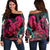 Hawaii Turtle Polynesian Tropical Women's Off Shoulder Sweater - Ghia Style Pink - AH Black - Polynesian Pride